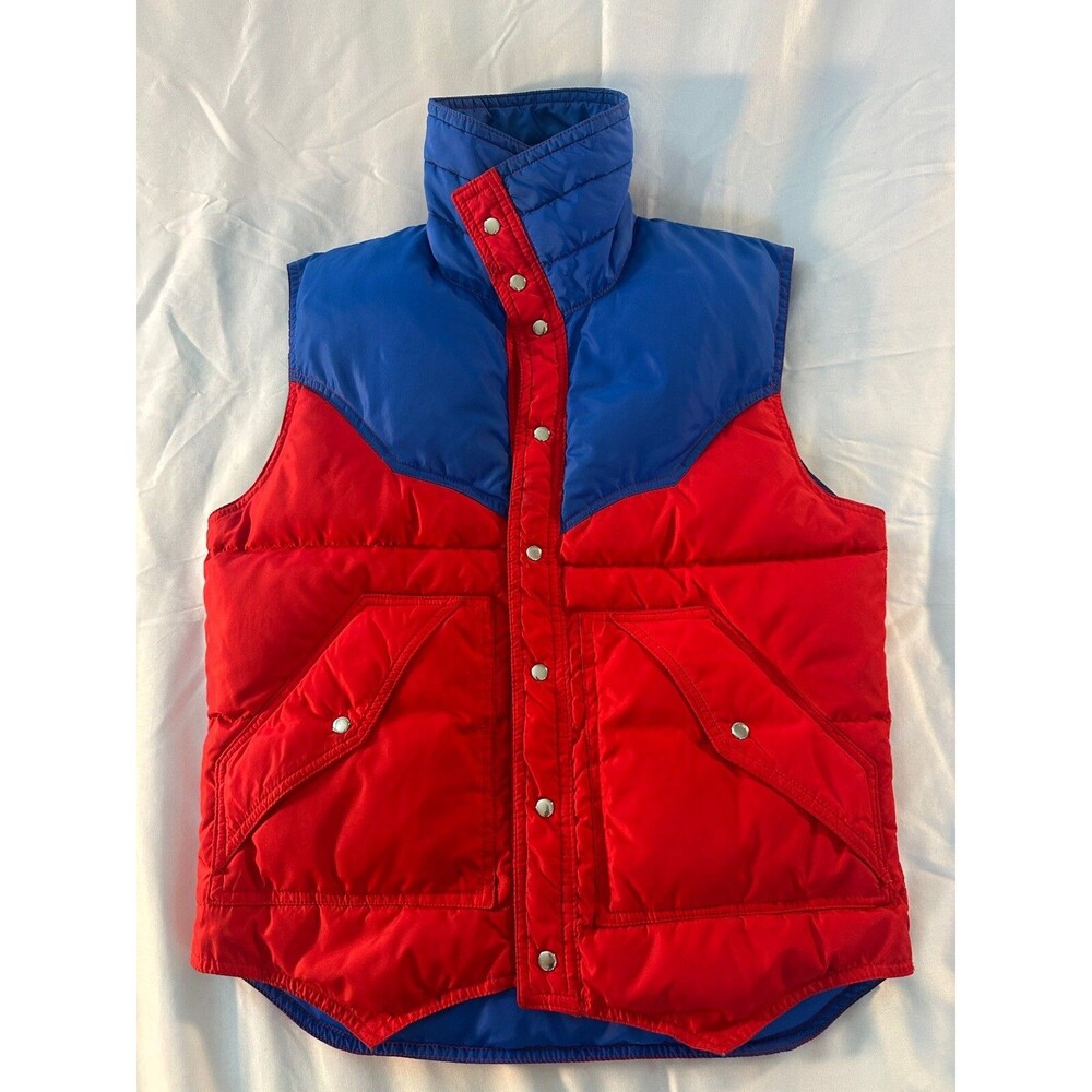 Vintage Beconta 70s Down SKI VEST red and blue snap front unisex adult S